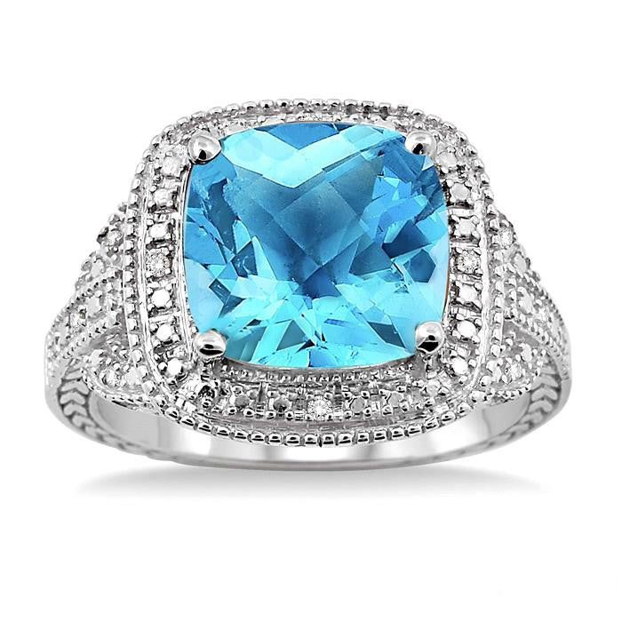 Silver Gemstone & Diamond Ring