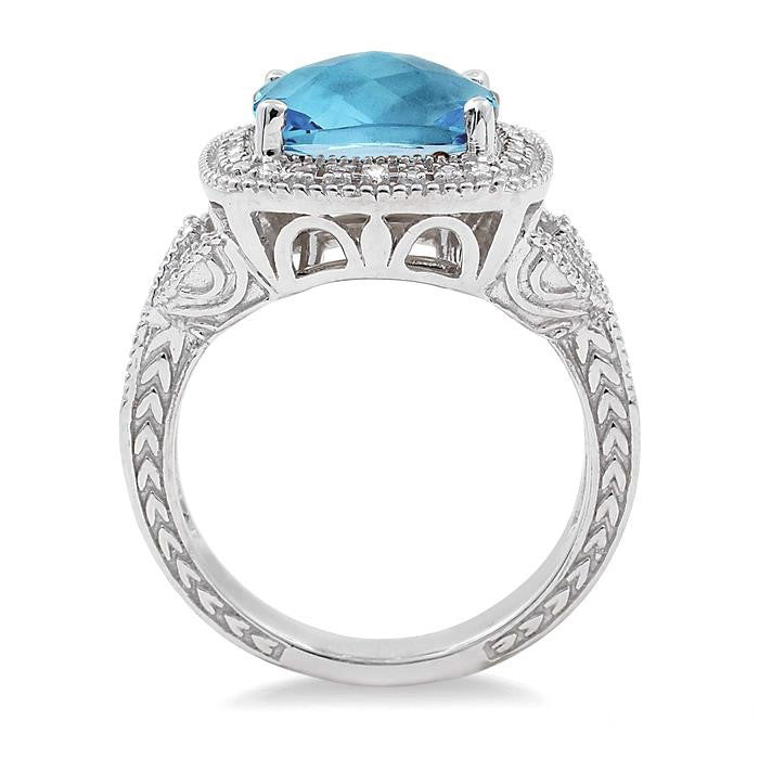 Silver Gemstone & Diamond Ring