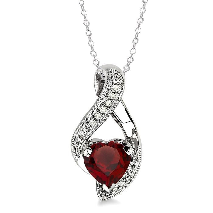 Silver Heart Shape Gemstone & Diamond Fashion Pendant