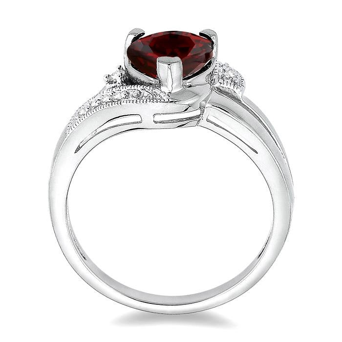 7x7 MM Heart Shape Garnet and 1/20 Ctw Round Cut Diamond Ring in Sterling Silver