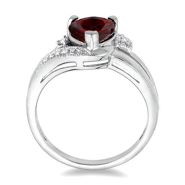 Silver Heart Shape Gemstone & Diamond Fashion Ring