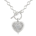 1/10 Ctw Heart Fluted Toggle Round Cut Diamond Fashion Necklace in Sterling Silver