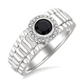6 MM Round Shape Onyx and 1/20 Ctw Round Cut Diamond Semi-precious Men's Ring in Sterling Silver