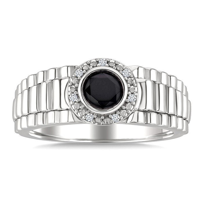 6 MM Round Shape Onyx and 1/20 Ctw Round Cut Diamond Semi-precious Men's Ring in Sterling Silver