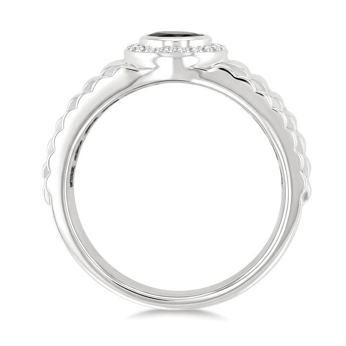 6 MM Round Shape Onyx and 1/20 Ctw Round Cut Diamond Semi-precious Men's Ring in Sterling Silver