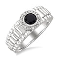 Silver Round Shape Men's Onyx Diamond Ring