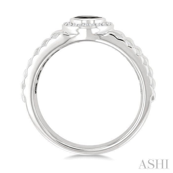 6 MM Round Shape Onyx and 1/20 Ctw Round Cut Diamond Semi-precious Men's Ring in Sterling Silver