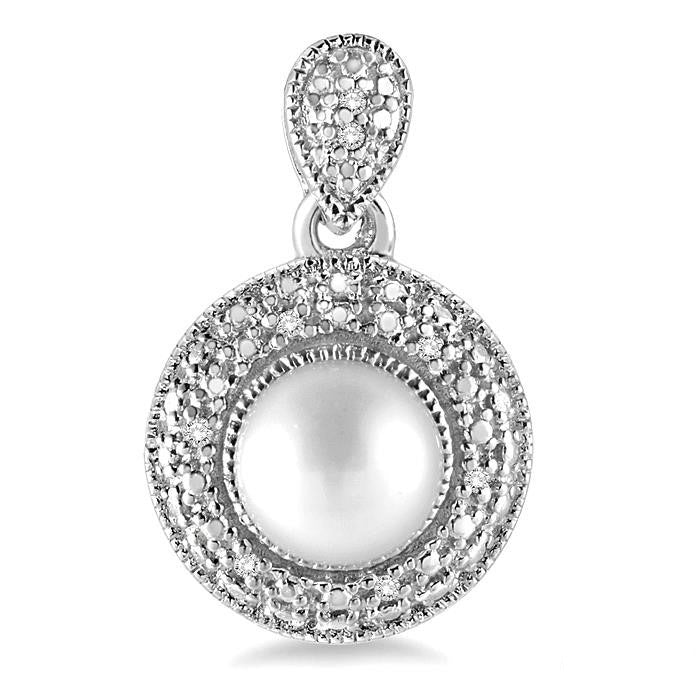 Silver Pearl & Diamond Earrings
