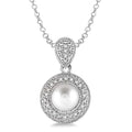 Ivy Silver Pearl & Halo Diamond Pendant