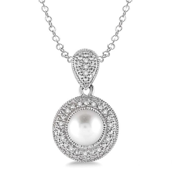 Ivy Silver Pearl & Halo Diamond Pendant