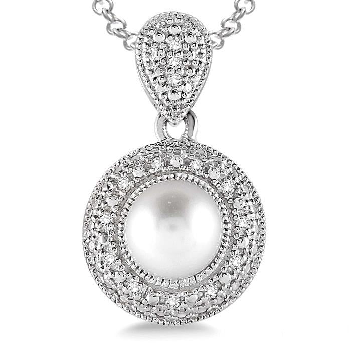 Ivy Silver Pearl & Halo Diamond Pendant
