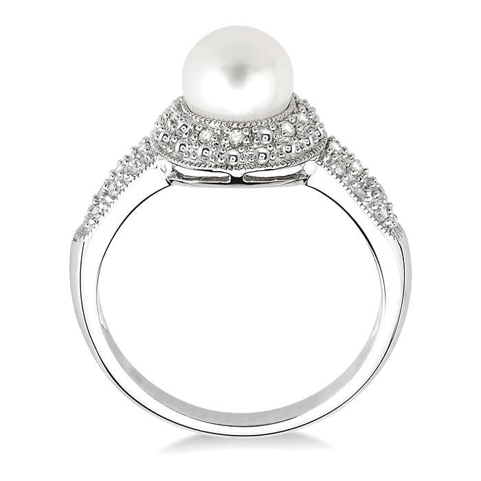 6.5x6.5 MM Cultured Pearl and 1/20 Ctw Round Cut Diamond Ring in Sterling Silver