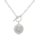 Silver Crescent Moon & Star Toggle Diamond Fashion Necklace