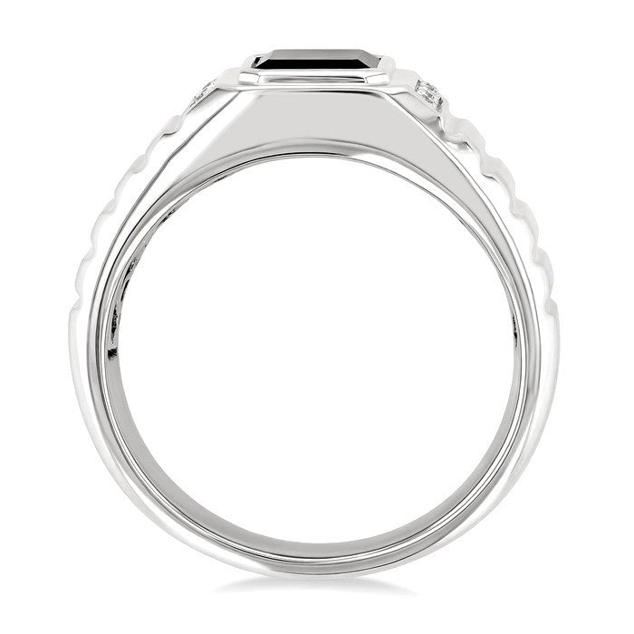 8x7 MM Octagon Shape Onyx and 1/20 Ctw Round Cut Diamond Semi-precious Men's Ring in Sterling Silver