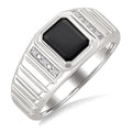 Silver Emerald Shape Men's Onyx Diamond Ring
