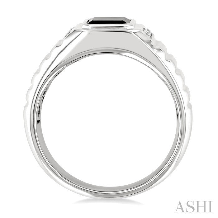 8x7 MM Octagon Shape Onyx and 1/20 Ctw Round Cut Diamond Semi-precious Men's Ring in Sterling Silver