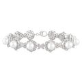 6 MM Cultured Pearl and 1/6 Ctw Round Cut Diamond Bracelet in Sterling Silver