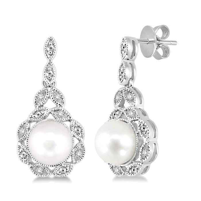 Silver Pearl & Diamond Earrings