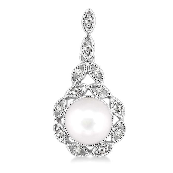 Silver Pearl & Diamond Earrings