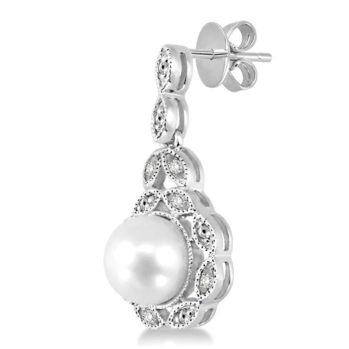Silver Pearl & Diamond Earrings