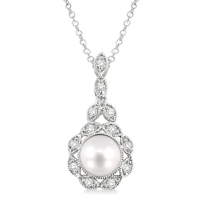 Lyric Silver Pearl & Halo Diamond Pendant
