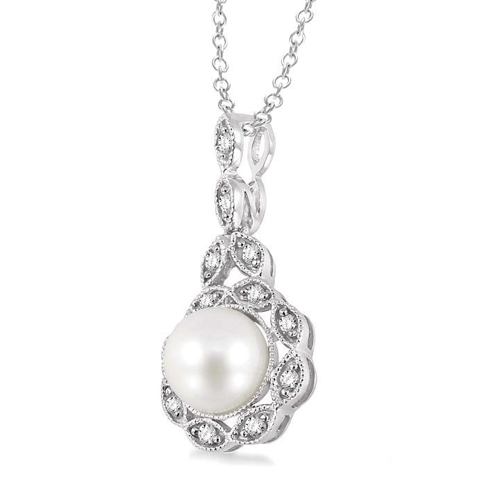 Lyric Silver Pearl & Halo Diamond Pendant