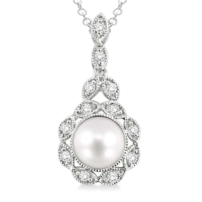 Lyric Silver Pearl & Halo Diamond Pendant
