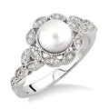 Silver Pearl & Diamond Ring