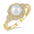 6.5 MM Cultured Pearl and 1/20 Ctw Round Cut Diamond Ring in Yellow Gold Vermeil