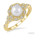 6.5 MM Cultured Pearl and 1/20 Ctw Round Cut Diamond Ring in Yellow Gold Vermeil