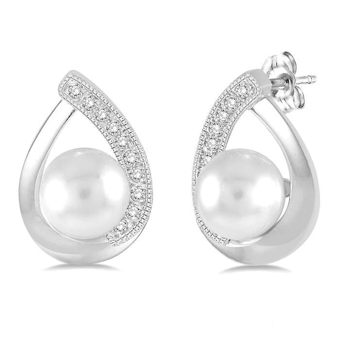 Silver Pearl & Diamond Earrings