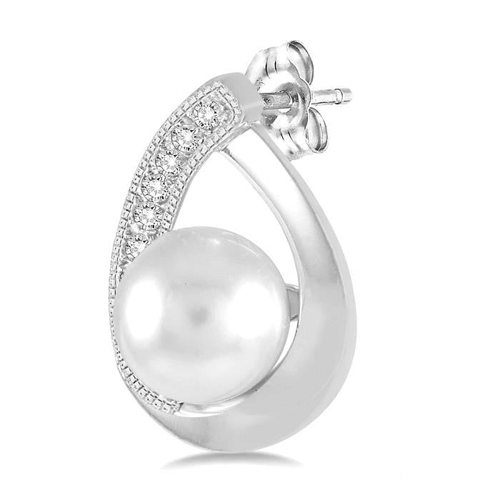 Silver Pearl & Diamond Earrings
