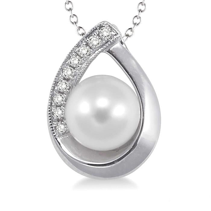 Sonata Silver Pearl & Diamond Pendant