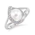 6.5 MM Cultured Pearl and 1/20 Ctw Round Cut Diamond Ring in Sterling Silver