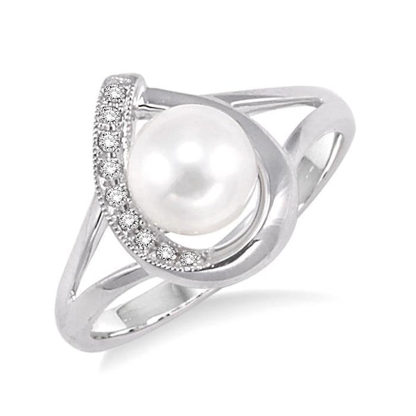 6.5 MM Cultured Pearl and 1/20 Ctw Round Cut Diamond Ring in Sterling Silver
