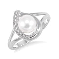 Silver Pearl & Diamond Ring