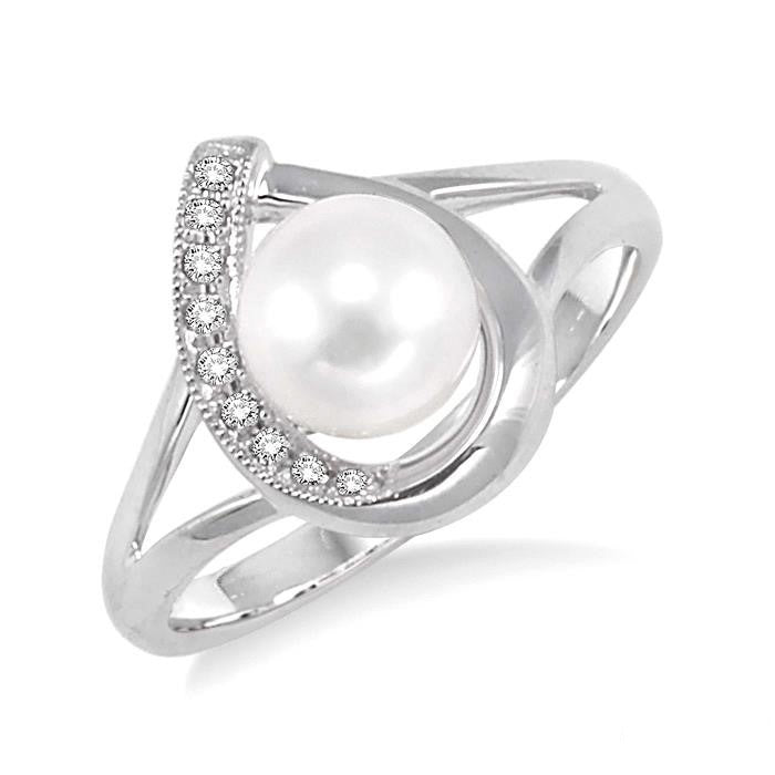 Silver Pearl & Diamond Ring