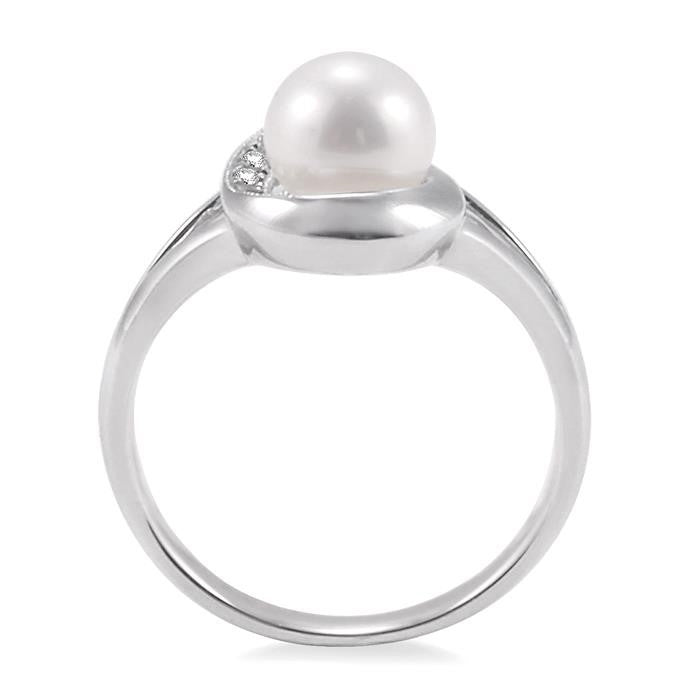 6.5 MM Cultured Pearl and 1/20 Ctw Round Cut Diamond Ring in Sterling Silver