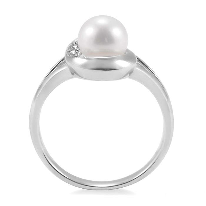 Silver Pearl & Diamond Ring