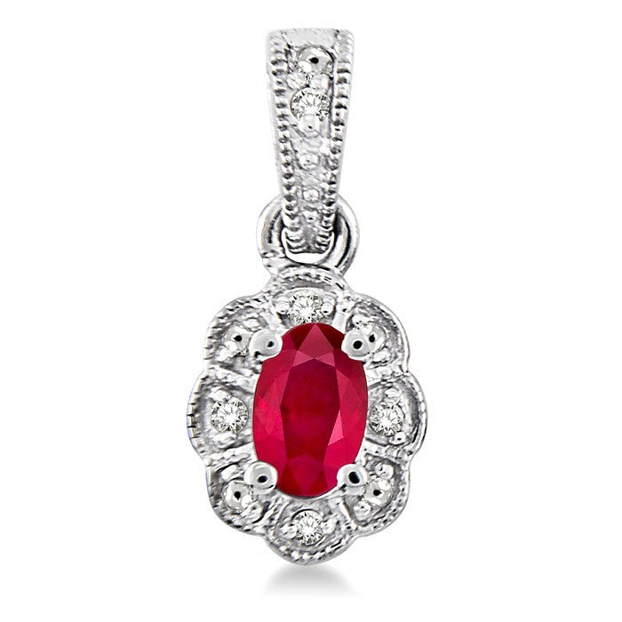 5x3 MM Oval Cut Ruby and 1/20 Ctw Round Cut Diamond Earrings in Sterling Silver