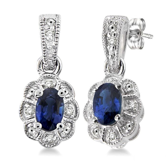Oval Shape Silver Gemstone & Diamond Earrings