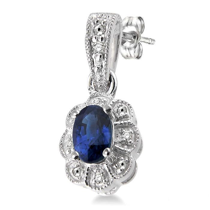 Oval Shape Silver Gemstone & Diamond Earrings