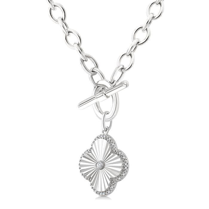 Silver Clover Toggle Diamond Fashion Necklace