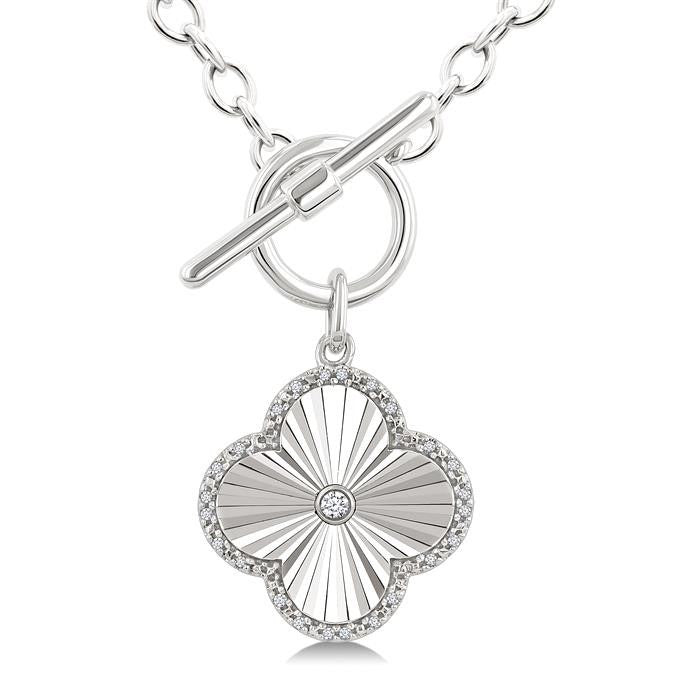 Silver Clover Toggle Diamond Fashion Necklace