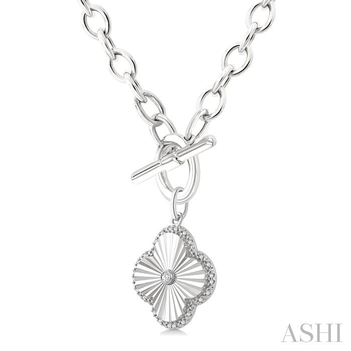 1/10 Ctw Clover Fluted Toggle Round Cut Diamond Pirouette Fashion Necklace in Sterling Silver