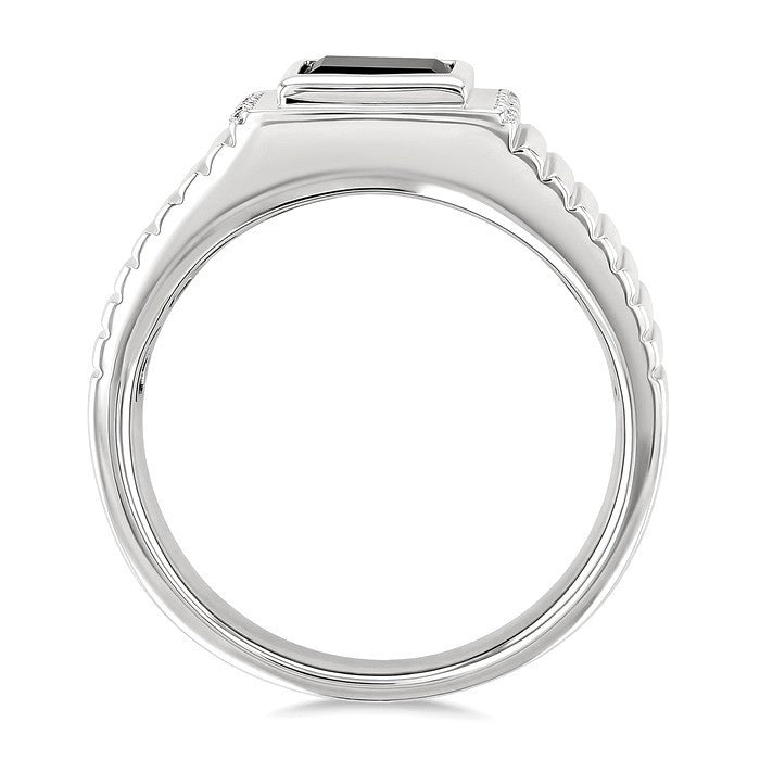 8x7 MM Octagon Shape Onyx and 1/20 Ctw Round Cut Diamond Semi-precious Men's Ring in Sterling Silver