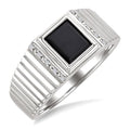 Silver Emerald Shape Men's Onyx Diamond Ring