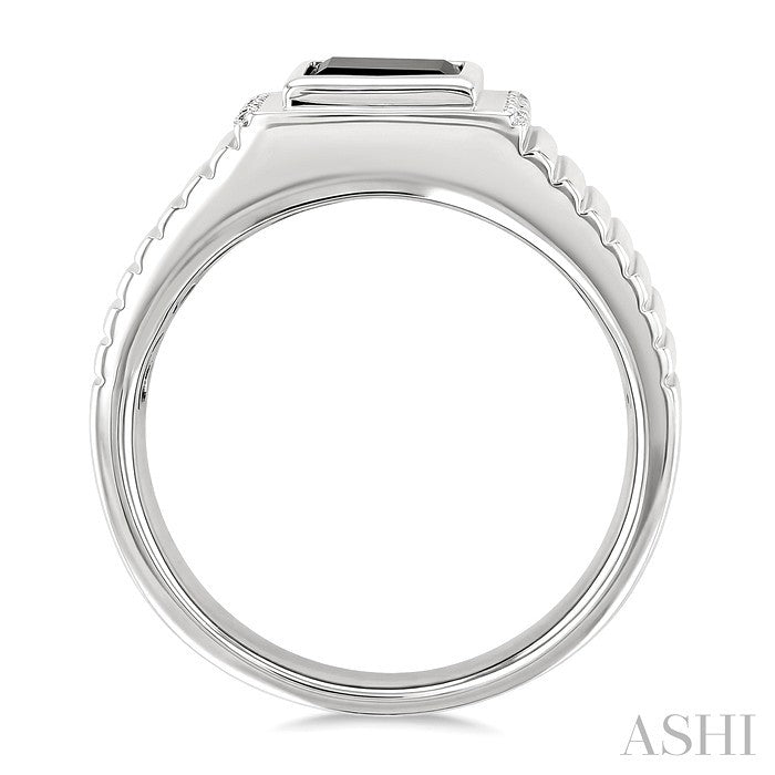 8x7 MM Octagon Shape Onyx and 1/20 Ctw Round Cut Diamond Semi-precious Men's Ring in Sterling Silver