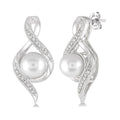 6.5 MM Round Shape Cultured Pearls and 1/20 Ctw Round Cut Diamond Earrings in Sterling Silver