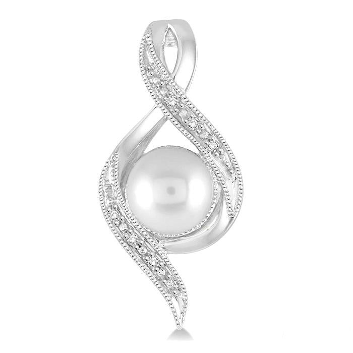 Silver Pearl & Diamond Earrings